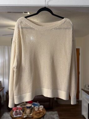 Old Navy Cream Open-Weave Scoop Neck Sweater